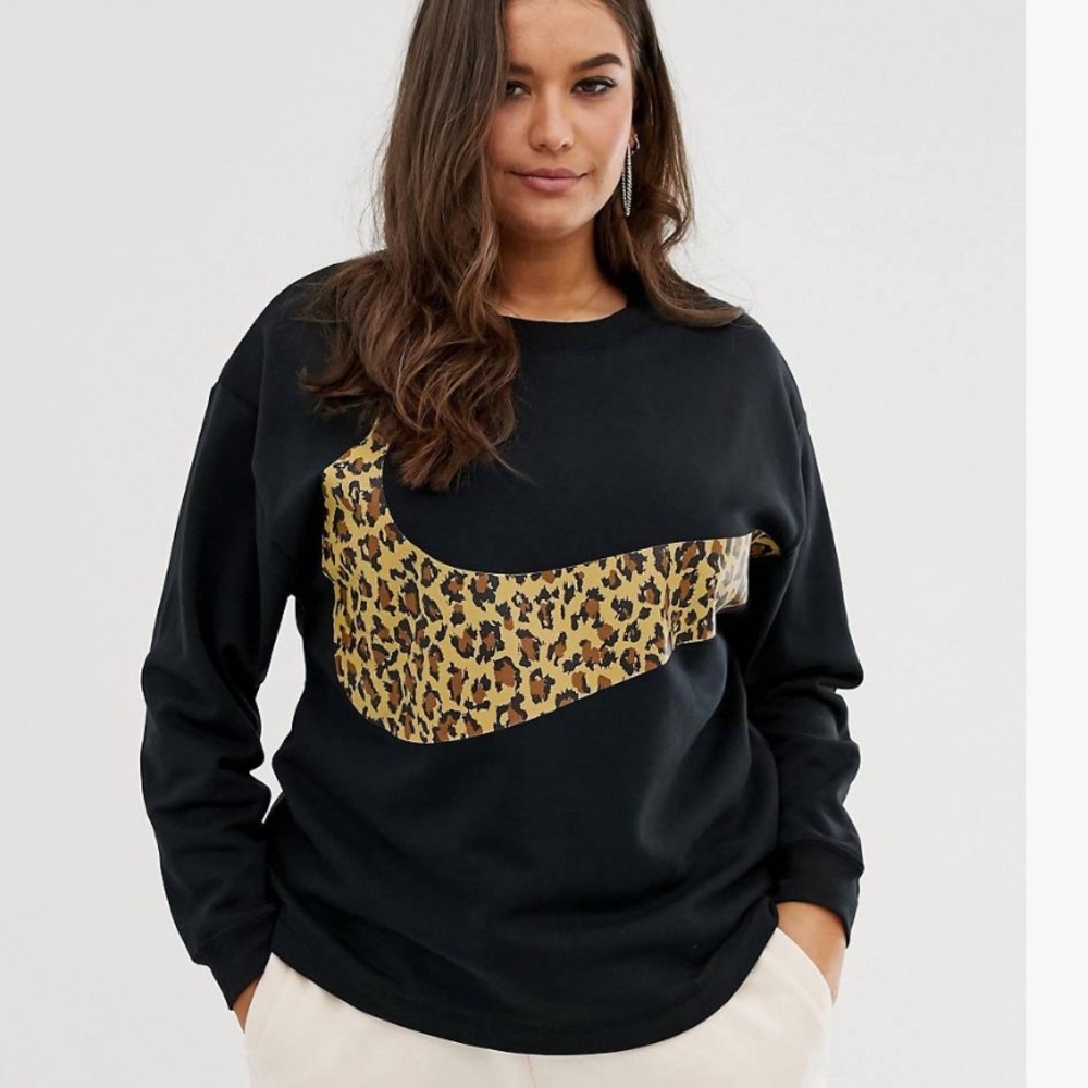 ASOS X NIKE Plus Black Leopard Swoosh Sweatshirt